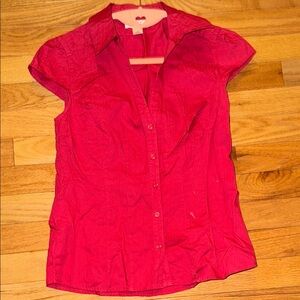 Anne Taylor The LOFT 0P Petite Women's Red Button-down V-neck Blouse